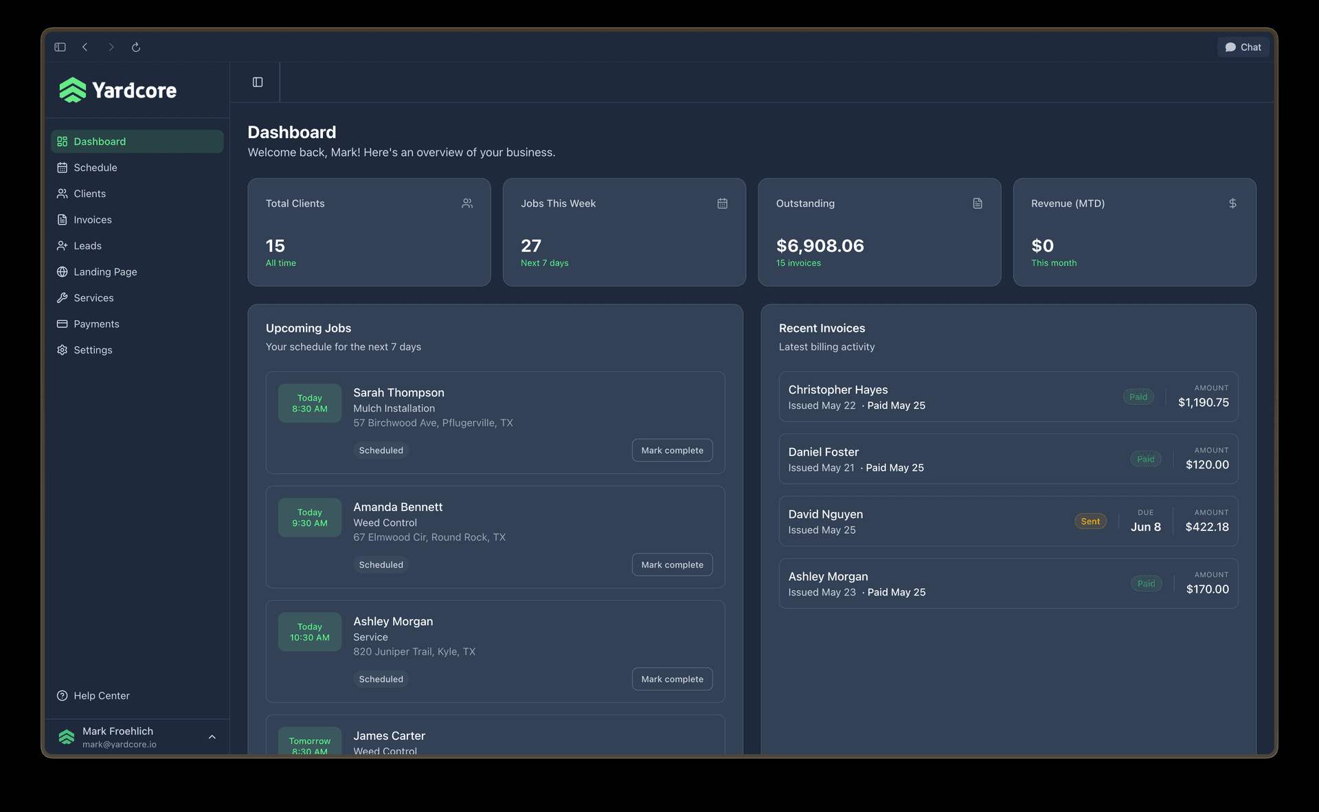 Yardcore Dashboard